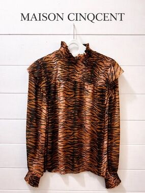 MAISON CINQCENT Tiger Print Smocked Blouse M